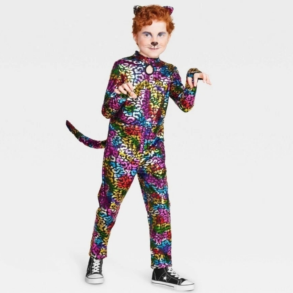 Child's Cat Rainbow Foil Jumpsuit Costume Small